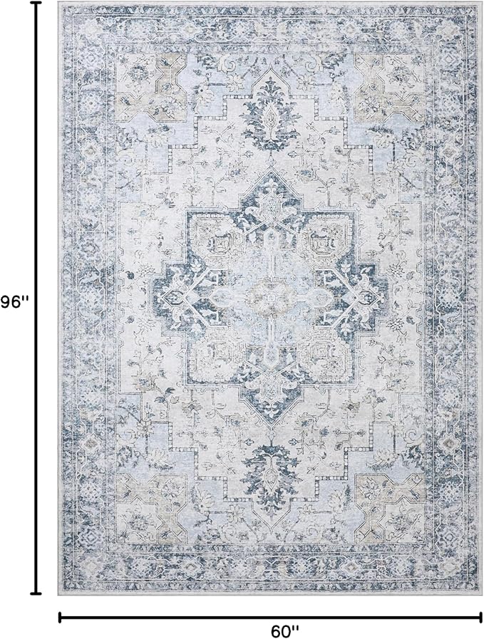 GENIMO 5x8 Area Rugs for Living Room, Machine Washable Low Pile Rugs, Chenille - Image 2