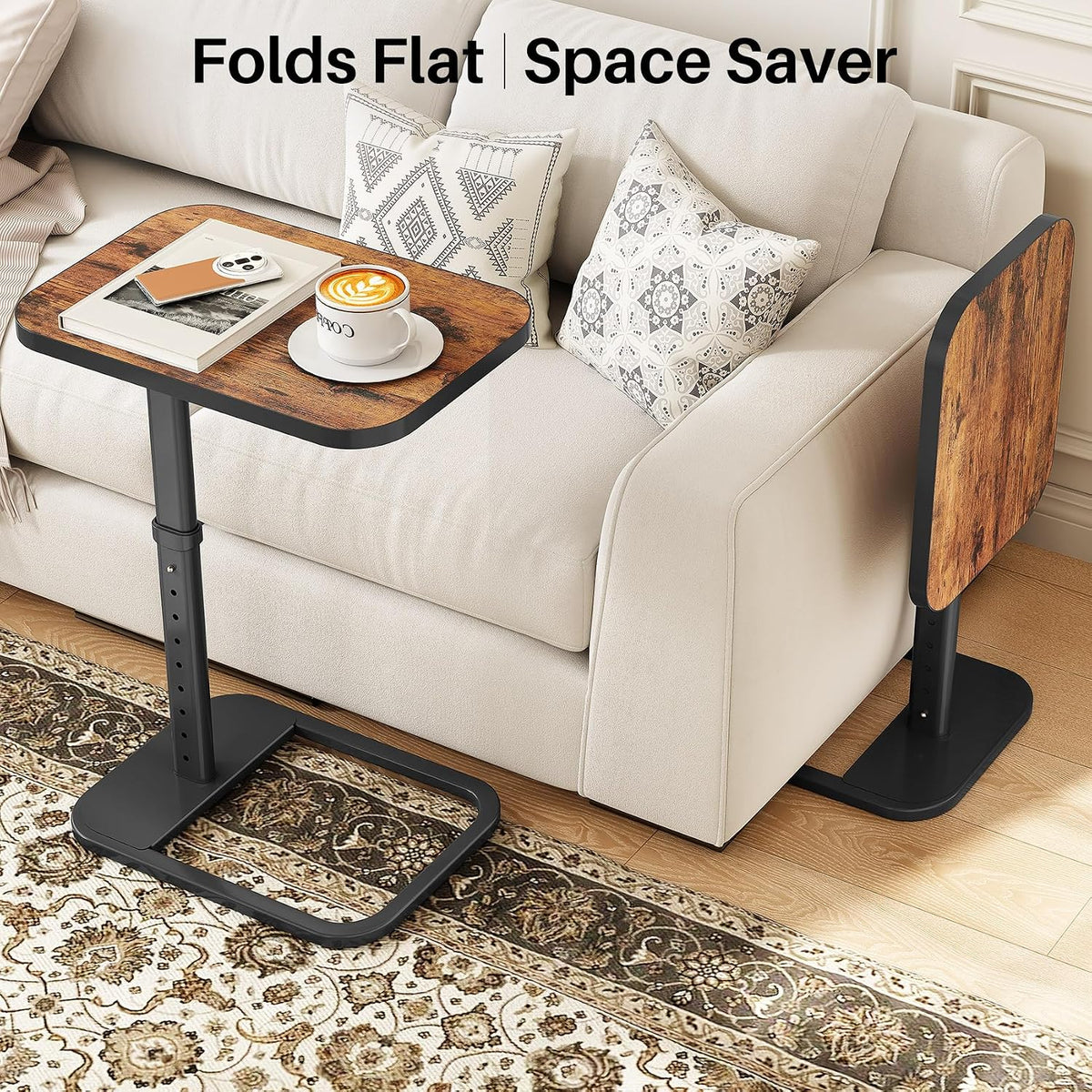 Kitstorack TV Tray Table, Adjustable Height & Flip-Top & Rounded Meta...