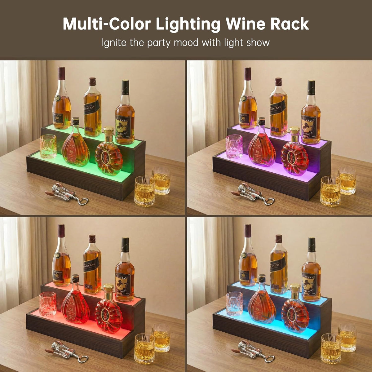 Cubehom Wine Rack LED Liquor Bottle Display Shelf for Home Bar Stand Decor