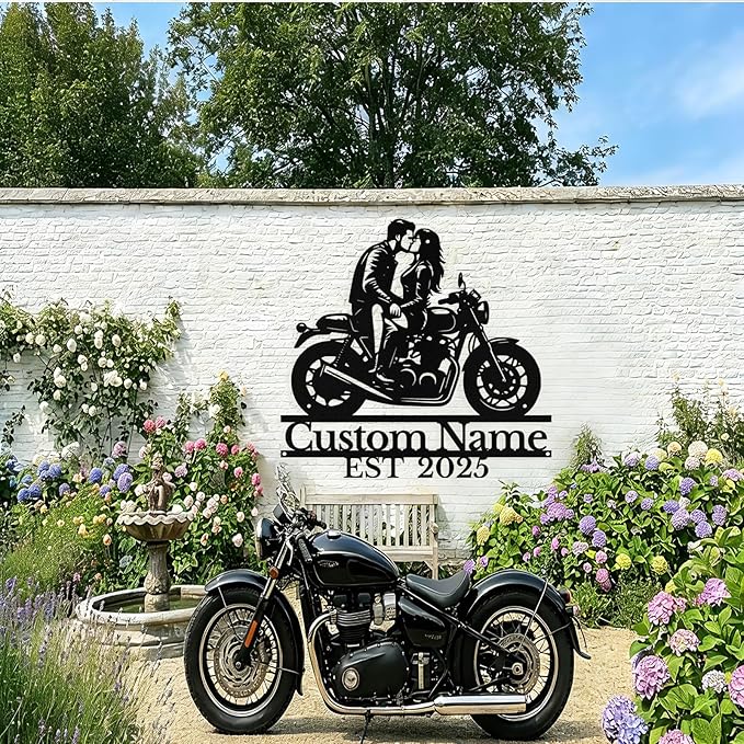 Custom Motorcycle Couple Metal Signs Personalized Biker Couple Name Sign Custom - Image 2