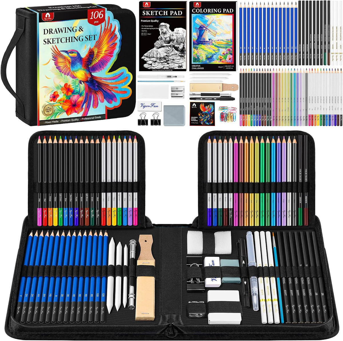 art supplies sketching kit, pro drawing pencils art, main product view