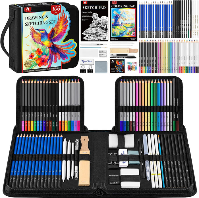 106 PCS Art Supplies Sketching Kit, Pro Drawing Pencils Art Kit Adults Gift