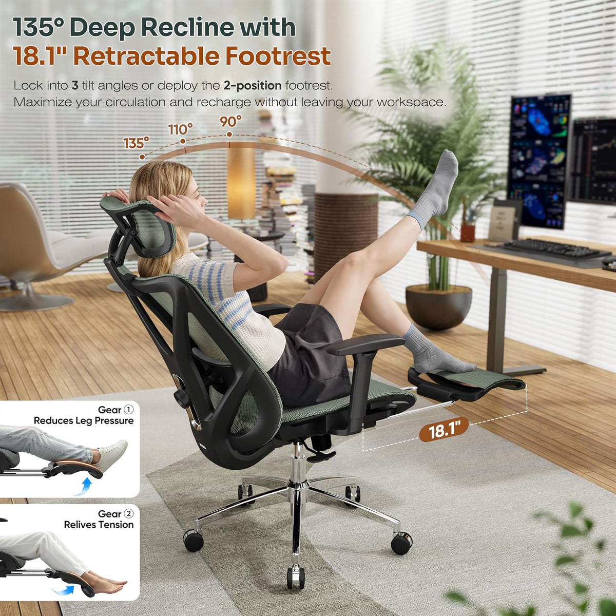 GABRYLLY Ergonomic Office Chair with Adjustable Lumbar Support, 3D Armrests &...
