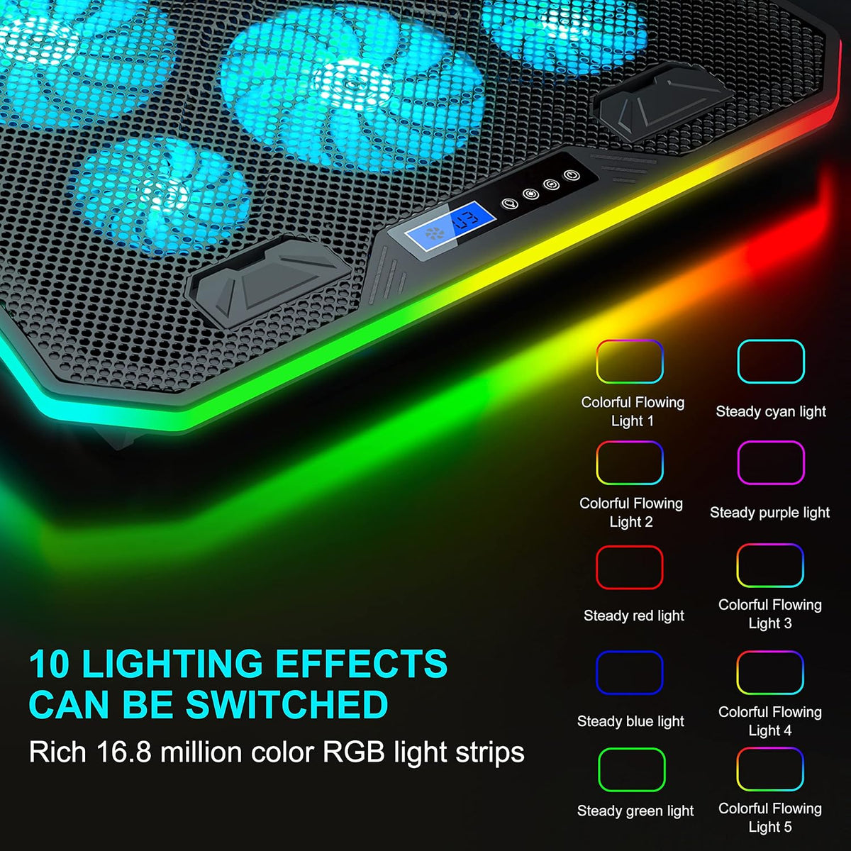 TopMate C12 Laptop Cooling Pad RGB Gaming Notebook Cooler for Desk/Lap Use