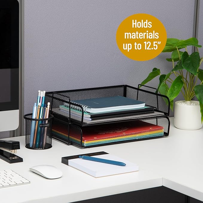 Mind Reader Stackable Paper Tray, Desktop Organizer, File Storage, Metal Mesh - Image 2