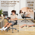 gabrylly ergonomic office chair with footrest, 135° reclining showing dimensions