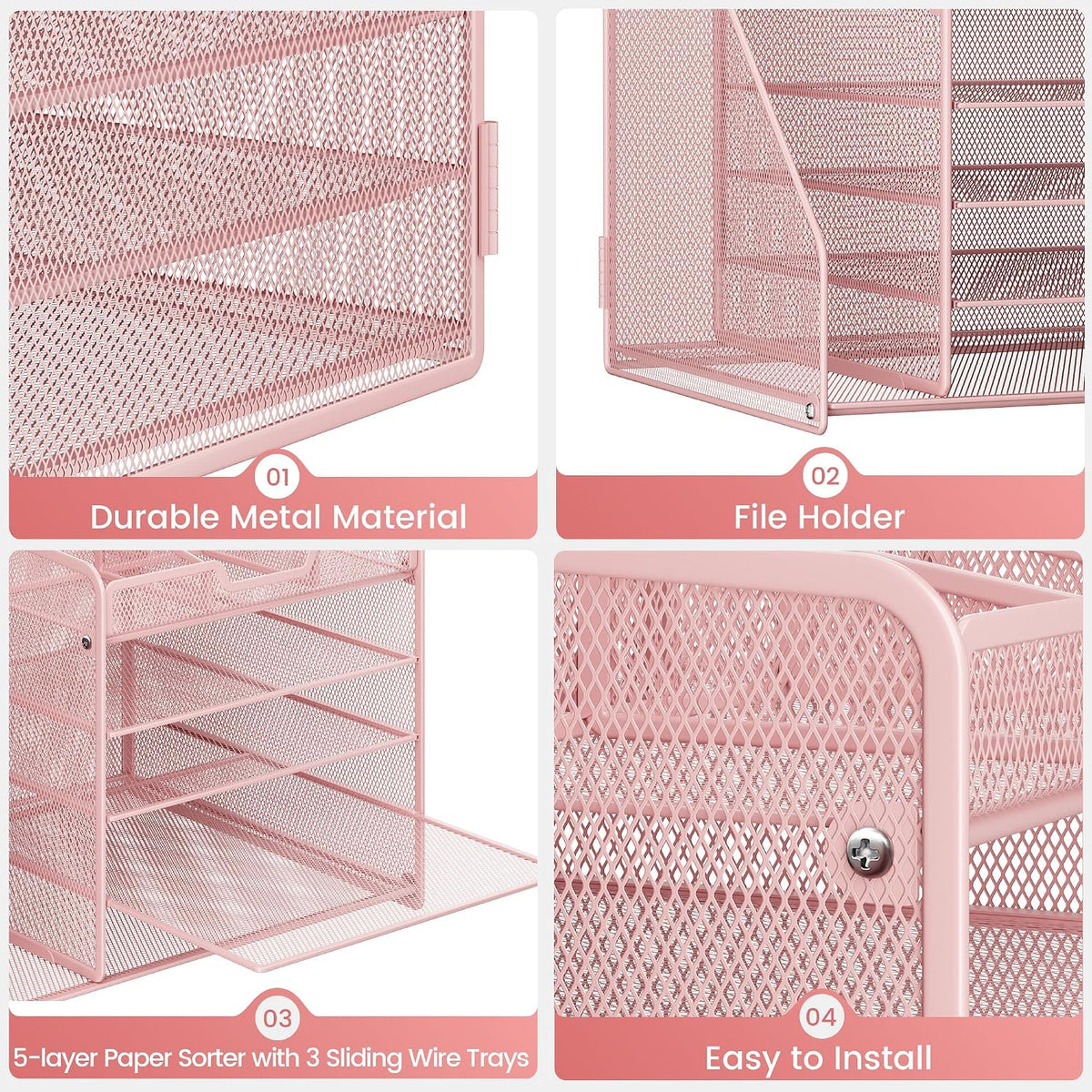 Lavatino Desk Organizer, 5-Tier Metal Mesh Paper Letter Tray with File Holder...