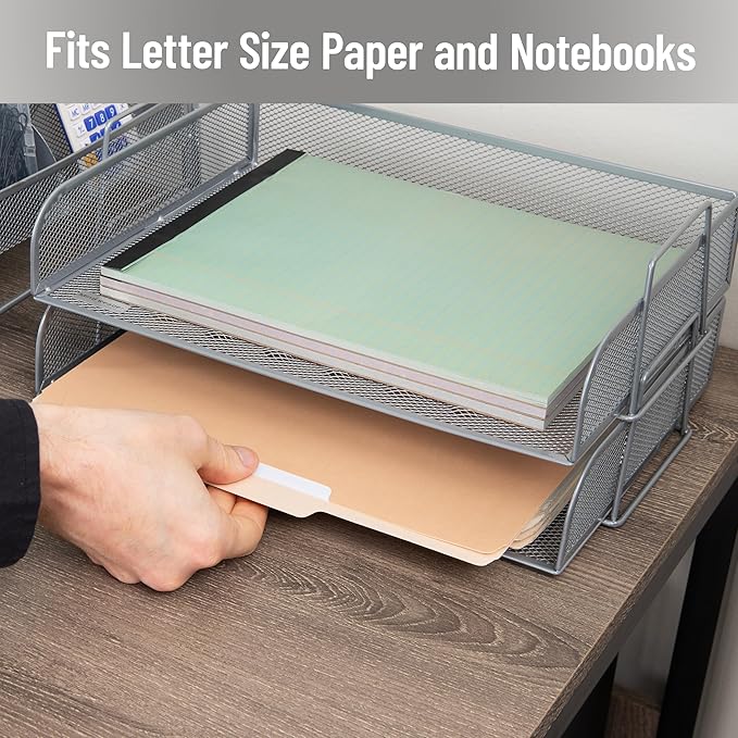 Mind Reader Stackable Paper Tray, Desktop Organizer, File Storage, Metal Mesh - Image 6
