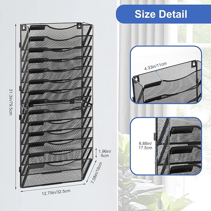 EasyPAG Wall File Organizer for Office 14 Pocket Mesh Wall Mounted Paper - Image 8