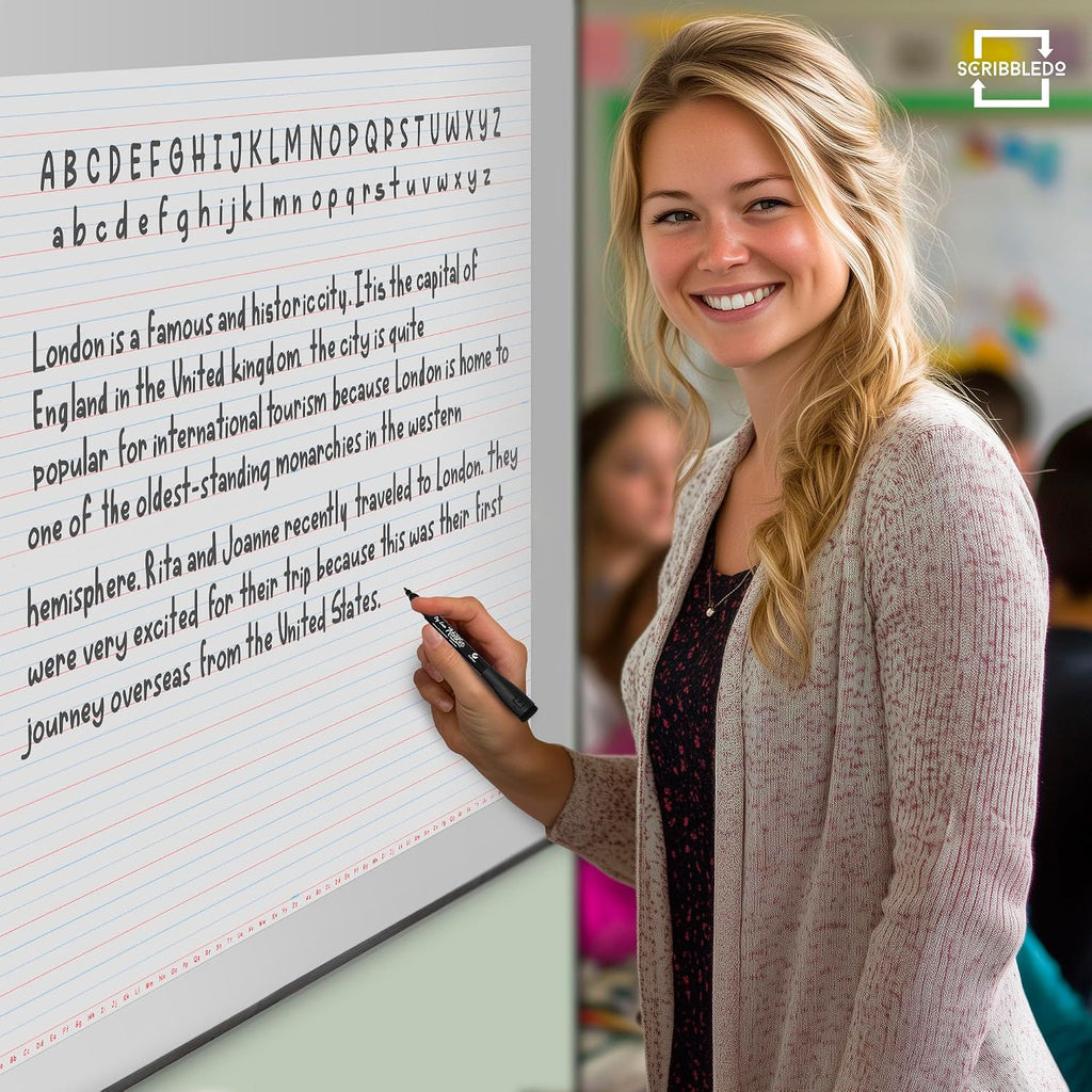 SCRIBBLEDO 30”x24” Large Magnetic Notebook Paper For Classroom Elementary Classroom Must Haves for Teachers Elementary Giant Dry Erase Magnetic Lined Paper for Whiteboard Third Fifth Grade Handwriting