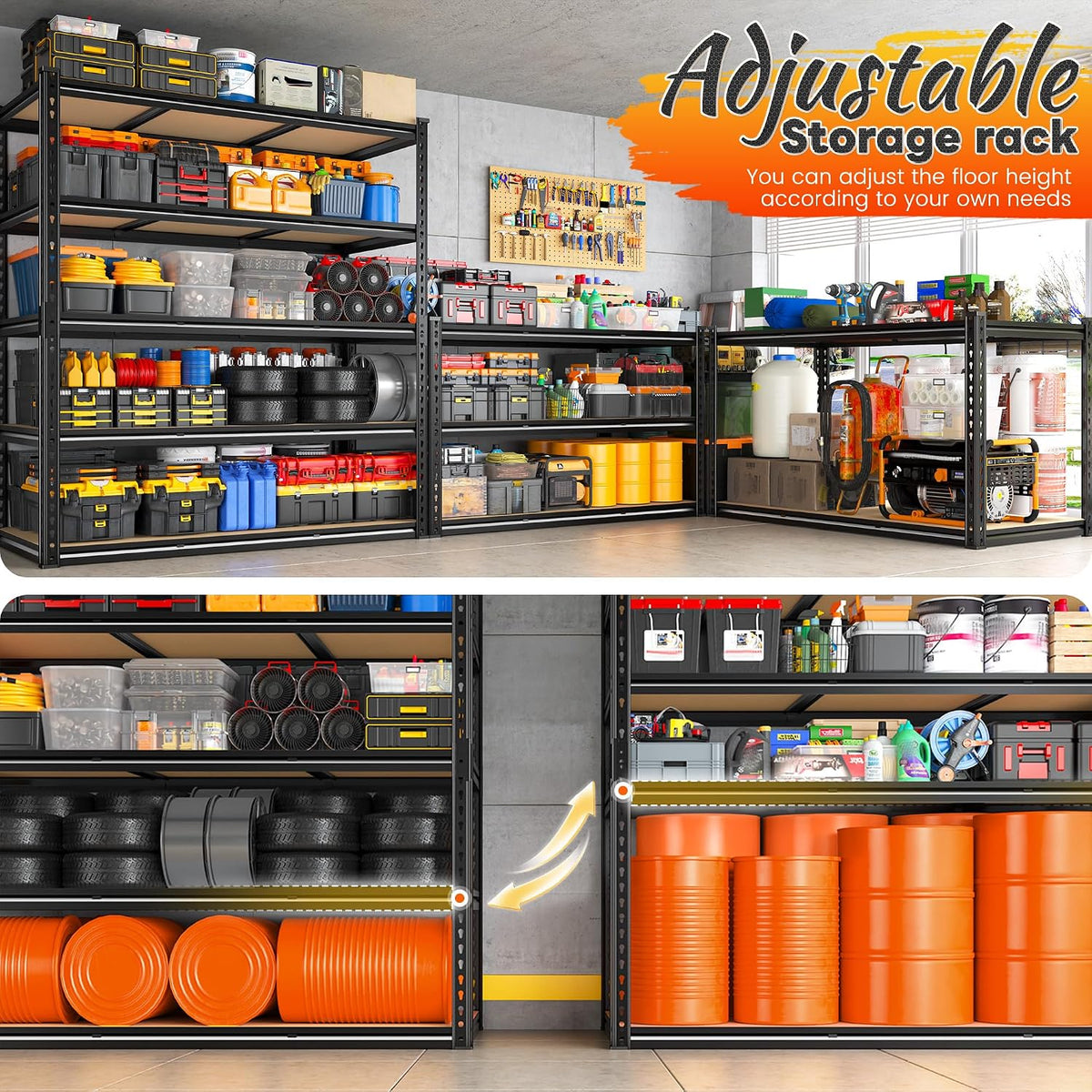 reibii 48" w garage shelving for warehouse, 3080lbs, package contents
