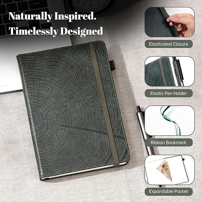 CAGIE Lined Journal for Women & Men, Tree Growth Ring Leather Bound Journal - Image 2