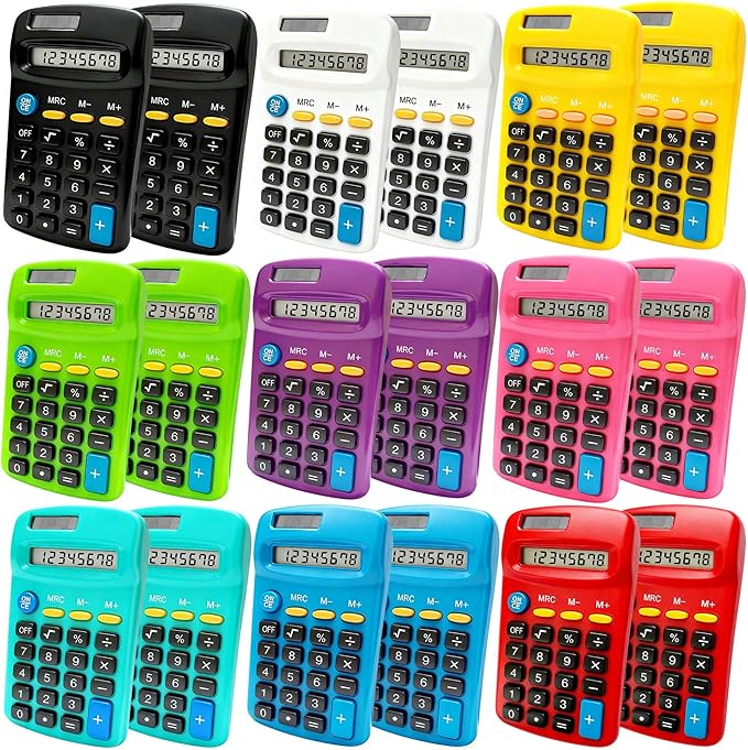 18 Pack Pocket Calculator Bulk: 8 Digit Hand Held Basic Calculator Small Solar by Qneiaym