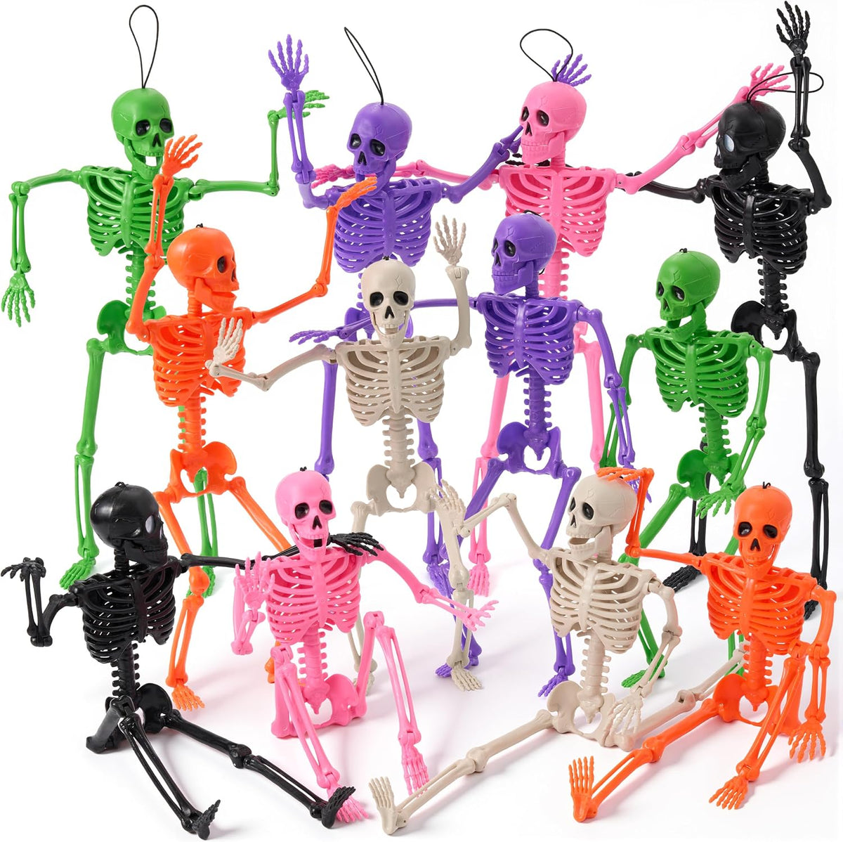 JOYIN 12 PCS Posable Halloween Skeleton Decor 16 Inches, Full Body Posable Jo...
