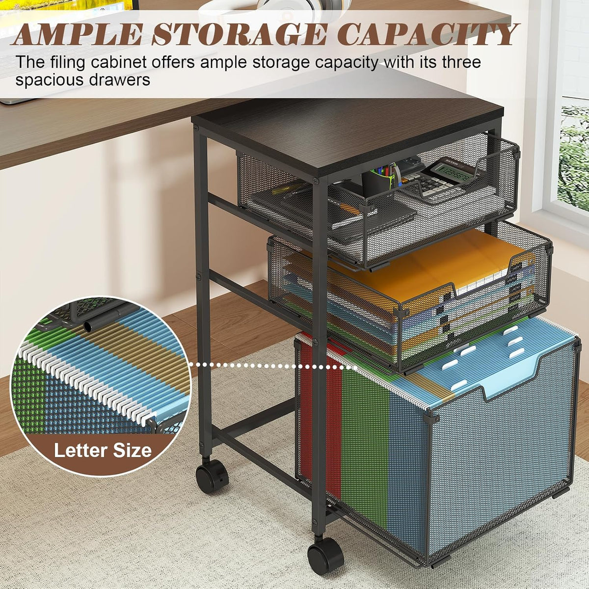 Sbanmao Rolling File Cart with 3 Drawers, Filing Cabinet, Hanging Folder Hold...