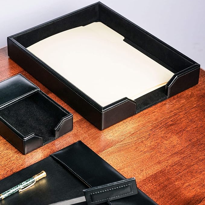 Dacasso Bonded Leather Desktop Tray Luxury Letter Holder & Paper Organizer - Image 5