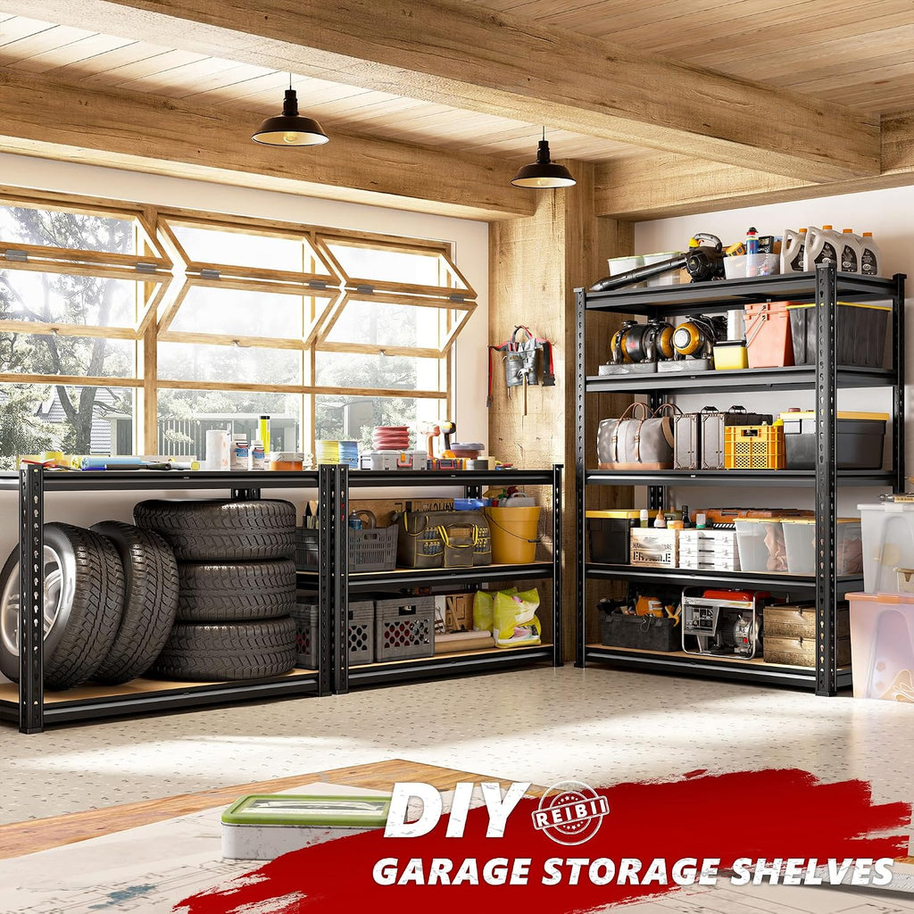 reibii 2400 lbs garage shelving for basement, adjustable on a desk or shelf