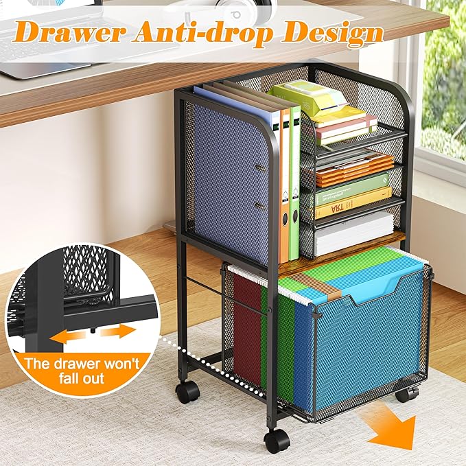 5-Tier Rolling File Cart Under Desk - Image 3