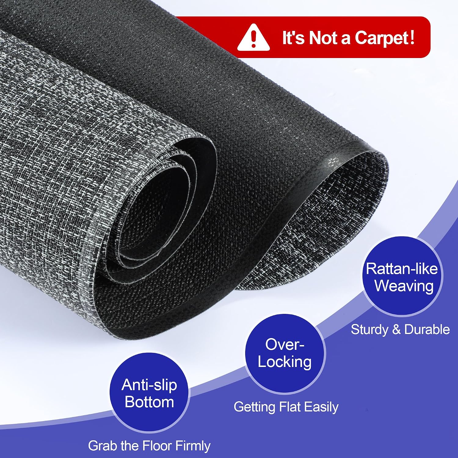 Delamu Office Chair Mat for Hardwood Floor, Non-Slip PVC Woven Computer Desk Chair Mat, 45"×53" Heavy Duty Hard Floor Protector for Rolling Chairs, Black & White, Not for Carpet