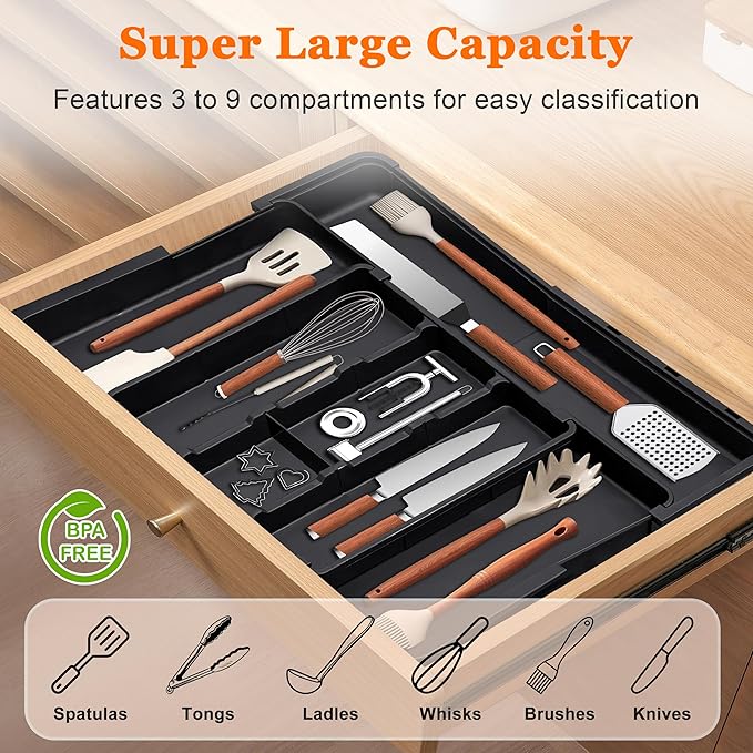 Spaclear Large Utensil Drawer Organizer Expandable Silverware Organizer - Image 3