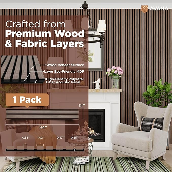 Avana Modern Acoustic Wood Wall Panels – 94.4 x 12.6 Inch Walnut Acoustic - Image 4