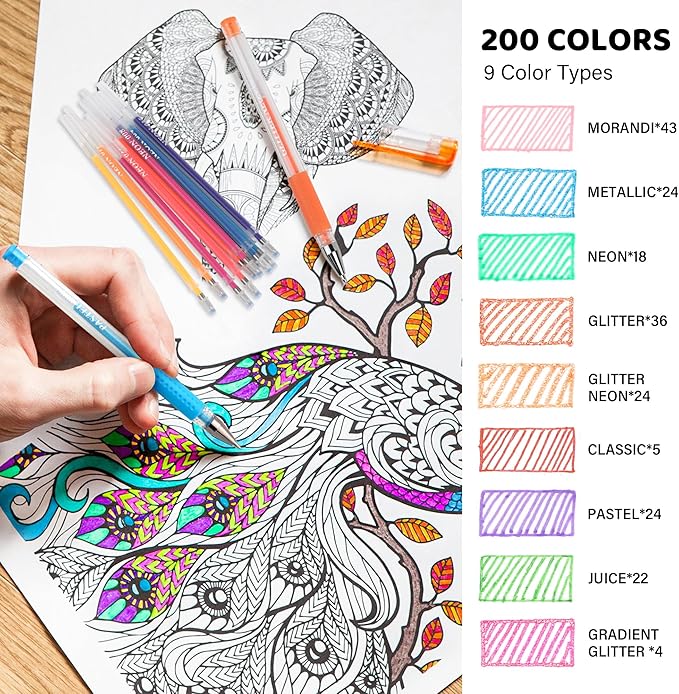 200 Colors Gel Pen Refills, Glitter Neon Gel Ink Pens Refills, Replace - Image 2