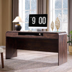 63" Modern Computer Desk with 2 Drawers, Wood Curved (Brown) | Executive Desk with Keyboard Tray & Power Outlet, Writing Desks with Storage for Home Office, Study Room, Living Room