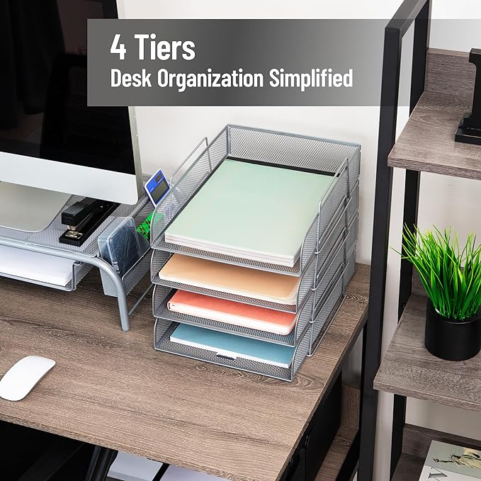 Mind Reader Stackable Paper Tray, Desktop Organizer, File Storage, Metal Mesh - Image 2