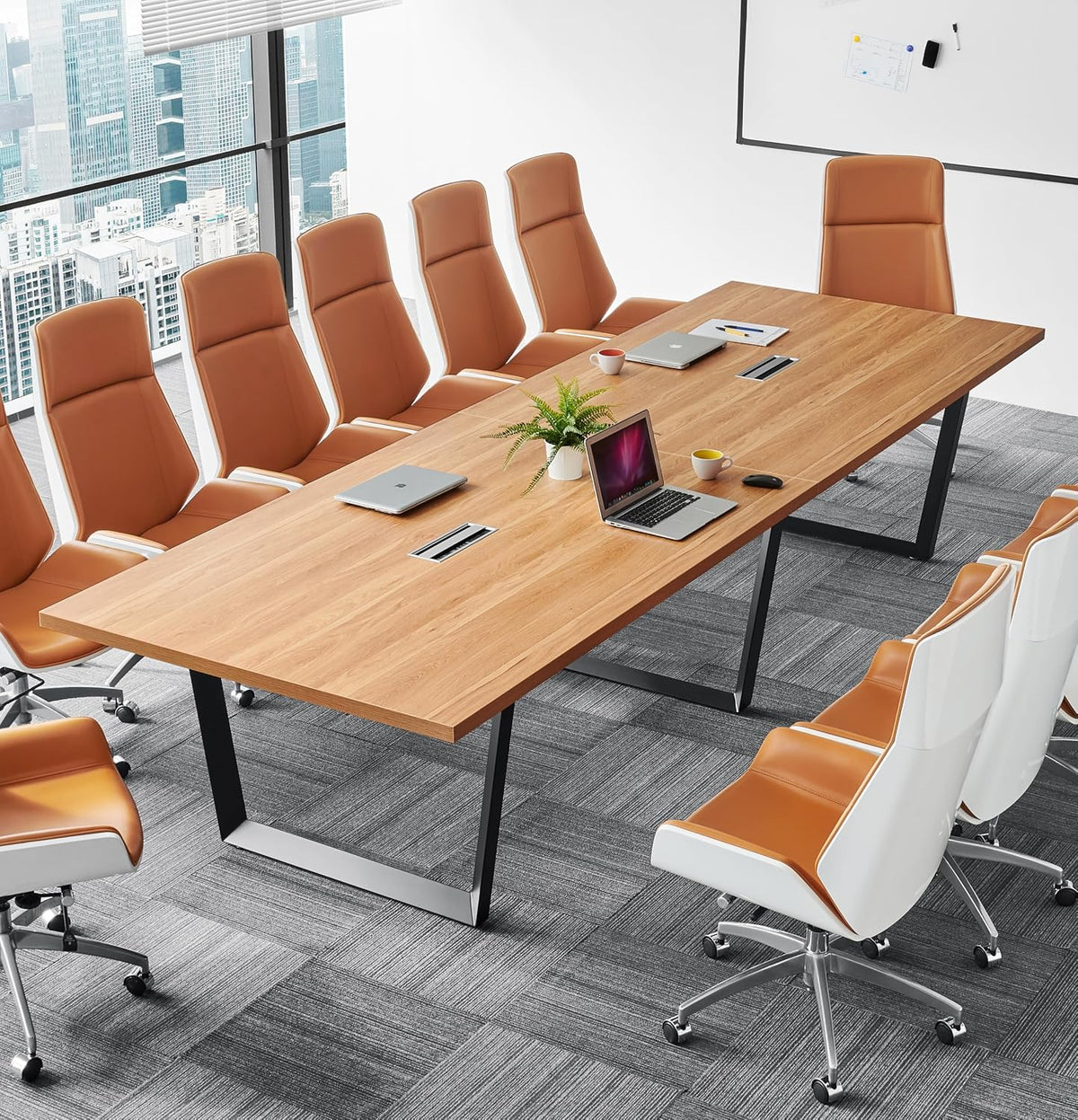 12FT Conference Table with Cable Management Grommets — Modern Rectangle Offic...