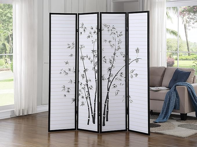 Roundhill Bamboo Print 4-Panel Framed Room Screen/Divider by RoundhillFurniture