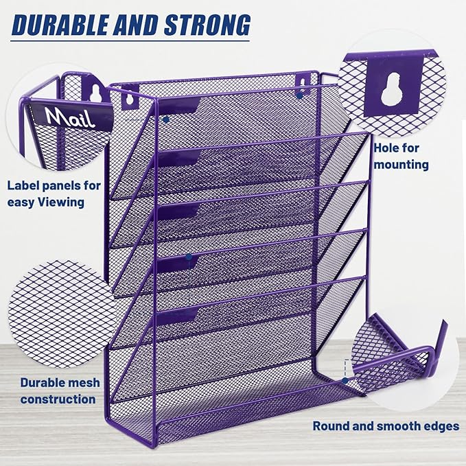 EASEPRES Desk File Organizer Mesh 6-Tier, Hanging Wall Mount Document - Image 3
