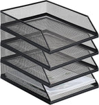 Hicarer 4 Pcs Black Metal Letter Tray Stackable Desk Tray Single Wire Mesh by Hicarer