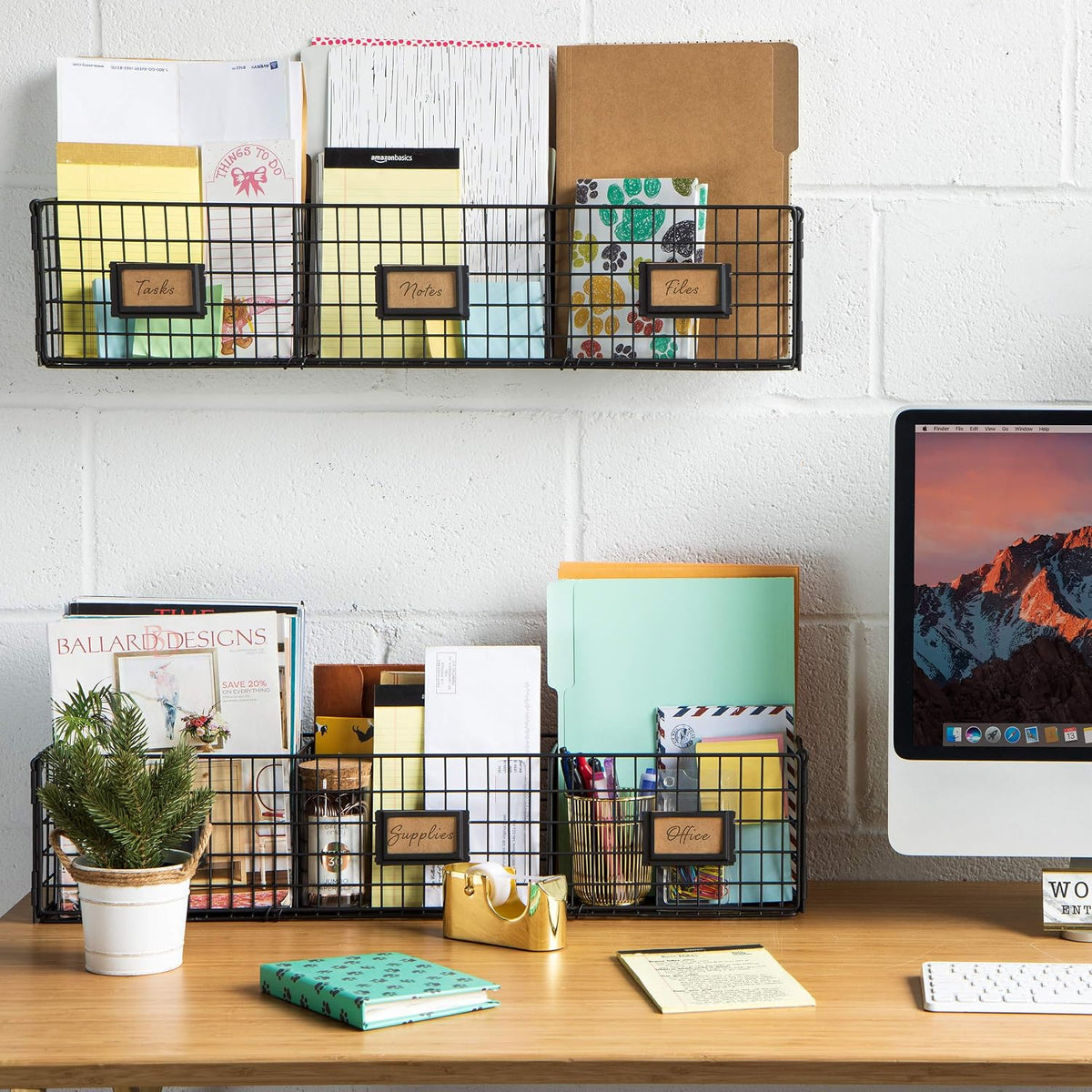 Amalfi Hanging File Folders Office Desk Organizer Wall Mount Wire Basket Stor...