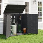 outdoor storage cabinet waterproof 31 cu.ft with lockable on a desk or shelf