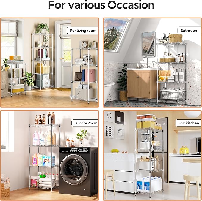 M MZG 4 Tiers Shelf Metal Storage Shelves Wire Rack Closet Organizers - Image 6