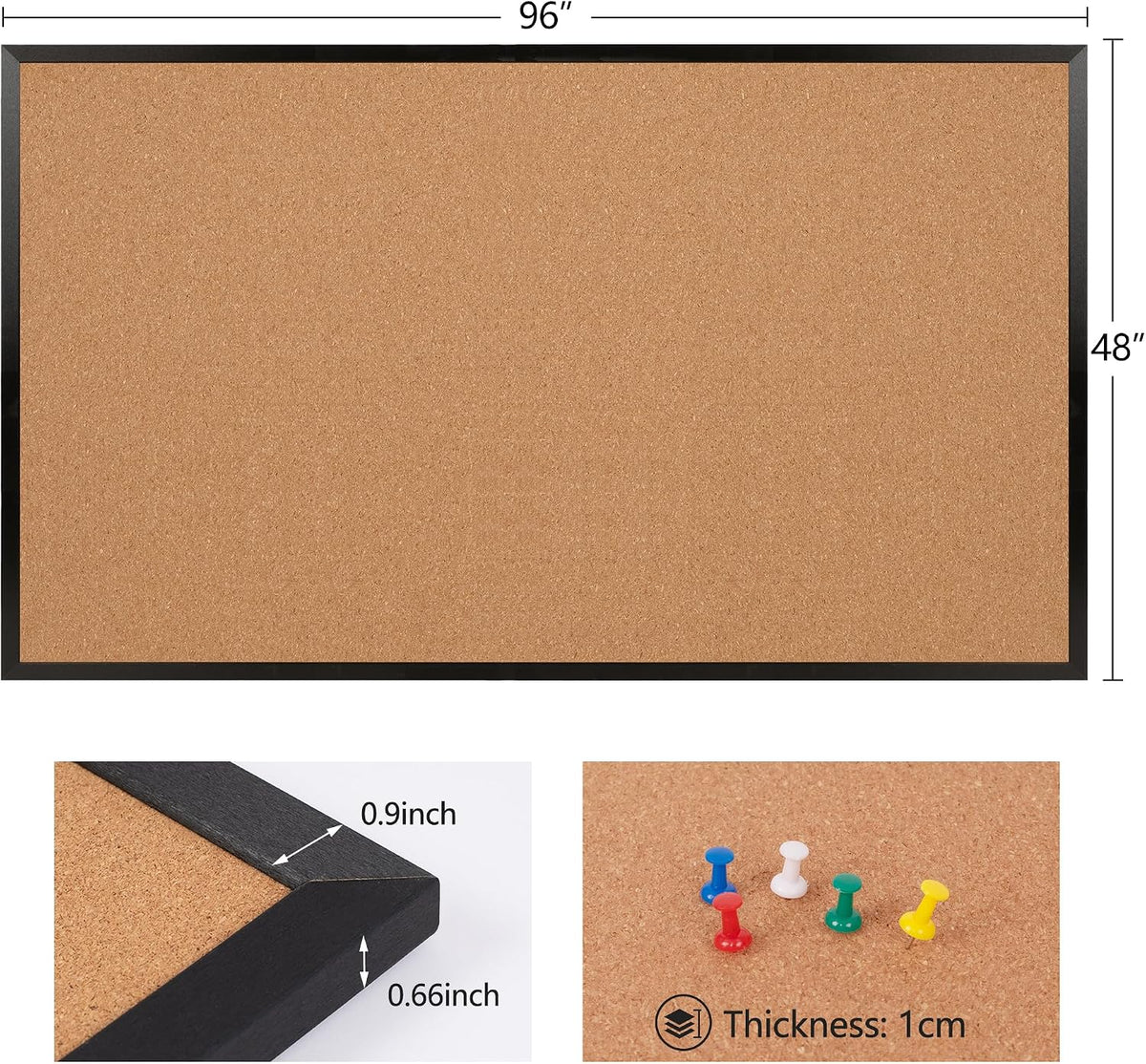 Extra Large Cork Bulletin Board 96" X 48", Black Wood Framed 8'...