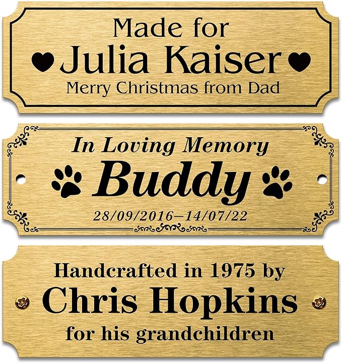 Personalized Name Plates, Solid Brass Engraved Plaque, Trophy Plates Engraved by Caramel