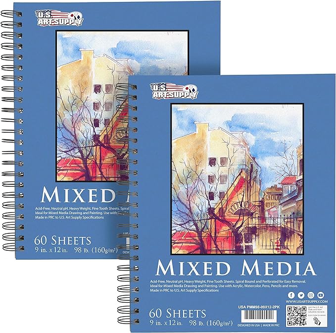 U.S. Art Supply 9"x12" Mixed Media Sketchbook, 2 Pack, 98 lb by USArtSupply