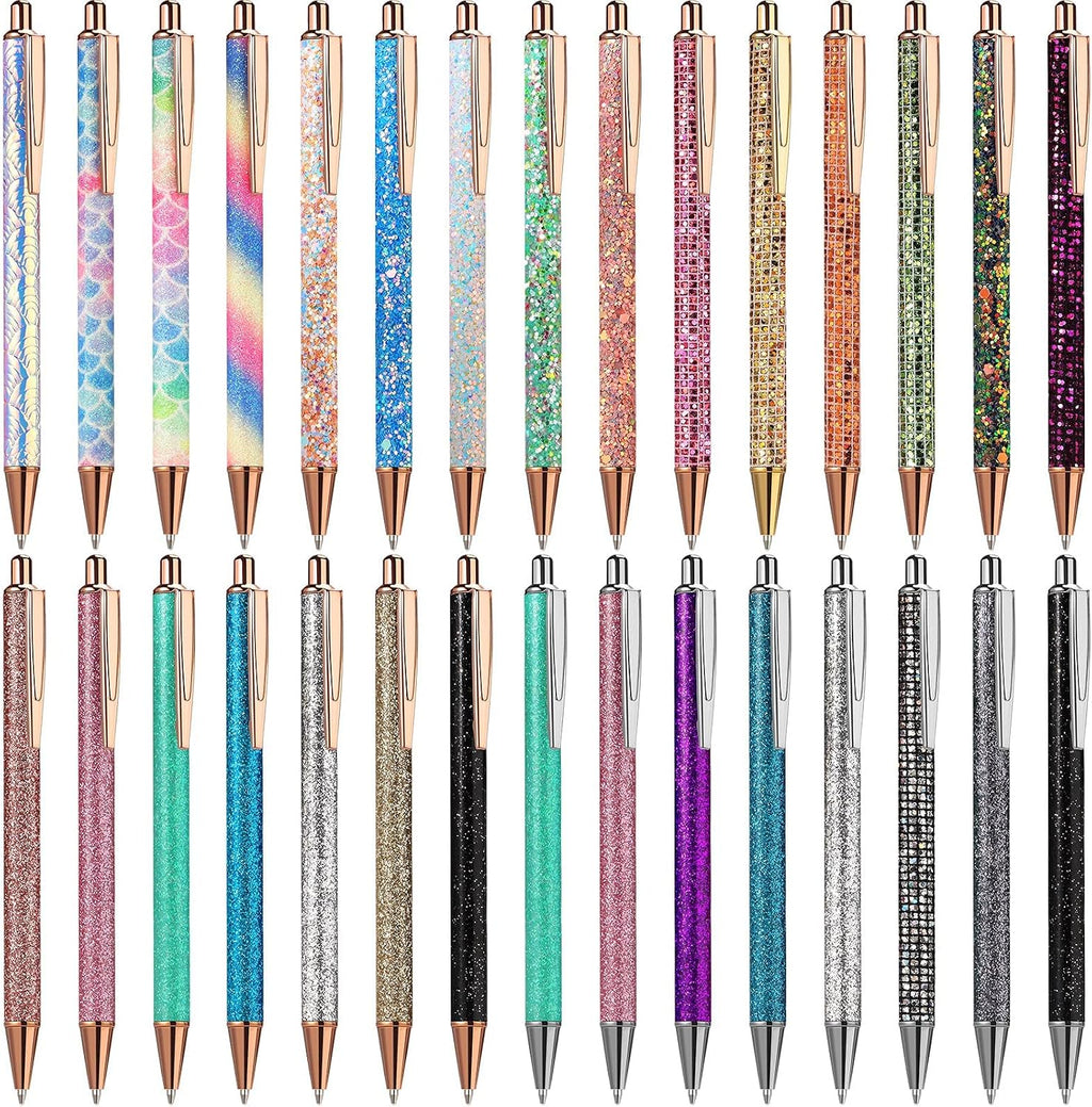 Zonon 60 Pcs Sparkly Pens Fancy Glitter Shiny Metal Retractable Ballpoint Pens Black Ink Medium Point 1. 0 mm Click Ball Pen for Office Supply Woman Adults Teachers End of Year Graduation Gifts