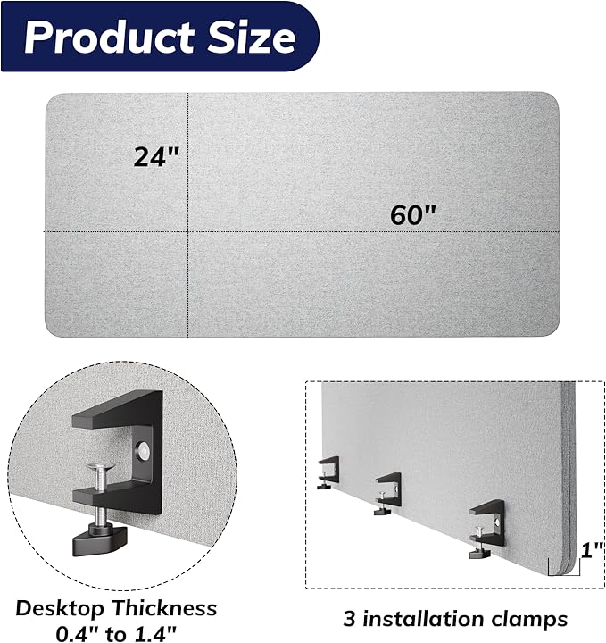 KERRAM Desk Privacy Panel 24 x 60 Inch, Sound Absorbing & Proof Desk Divider - Image 6