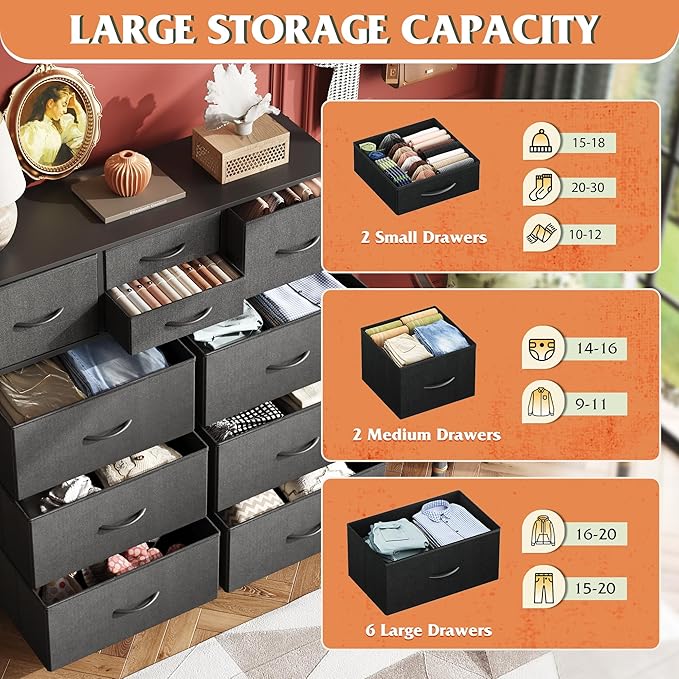 WLIVE Dresser for Bedroom with 10 Drawers, Fabric Dresser Chest of Drawers with - Image 5