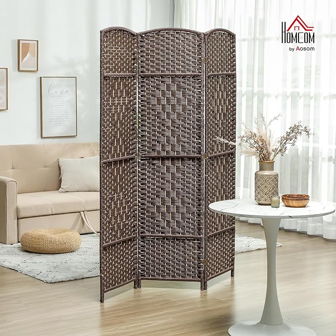 HOMCOM 3 Panel Room Divider, Hand-Woven Freestanding Wall Partition - Image 2