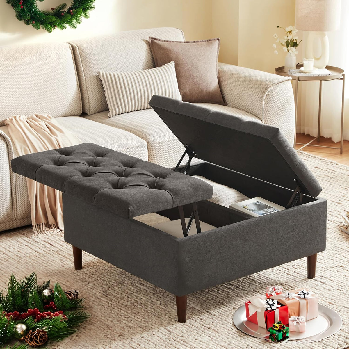 Weture 35" Large Storage Ottoman Coffee Table, Square Ottoman, Dark Grey