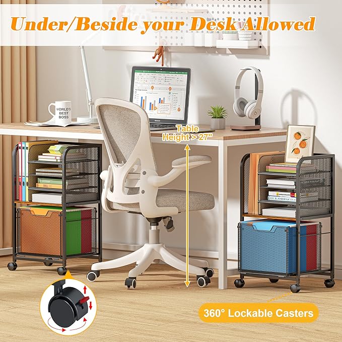 5-Tier Rolling File Cart Under Desk - Image 6