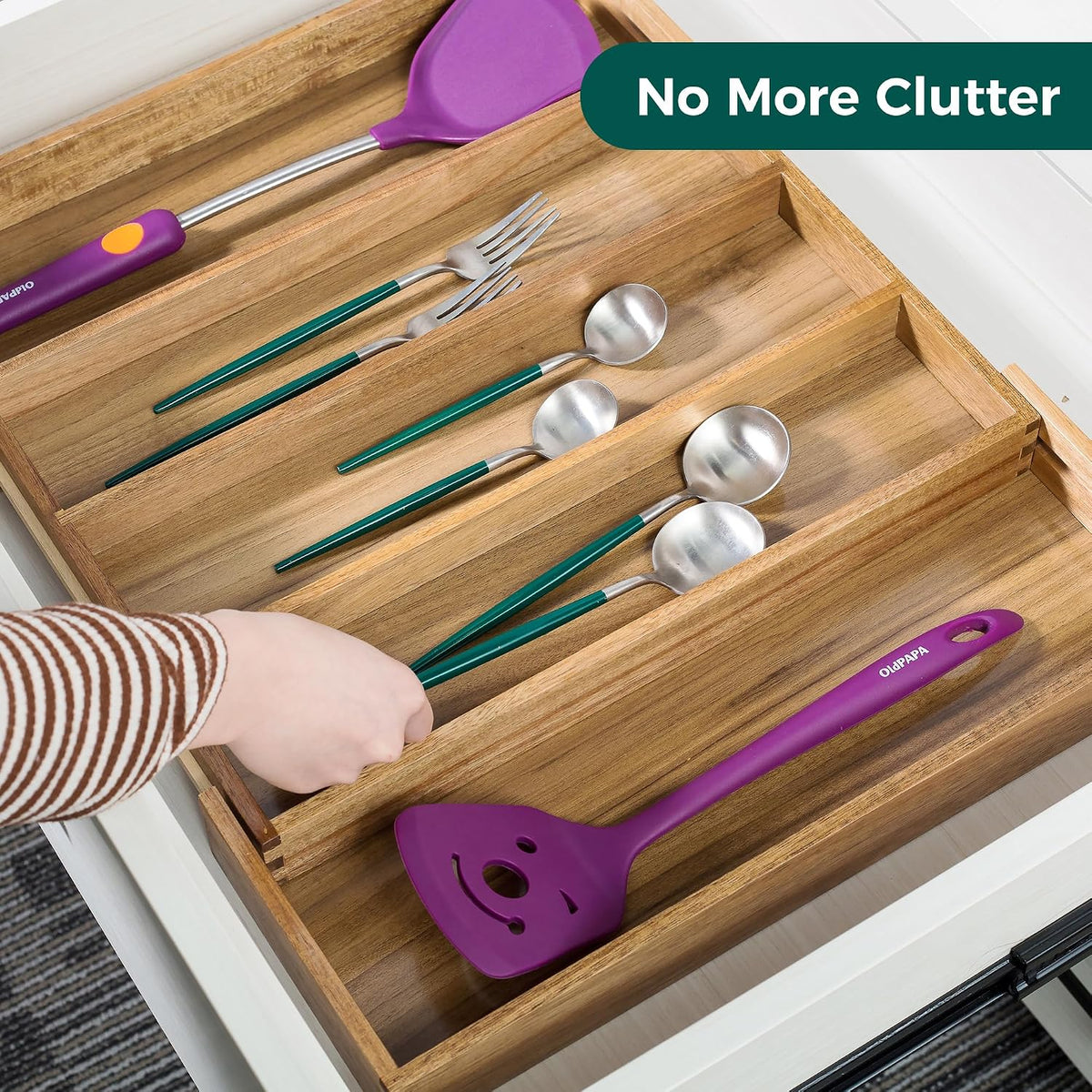 Utoplike Acacia Kitchen Drawer Organizer Expandable, Utensils Cutlery Tray