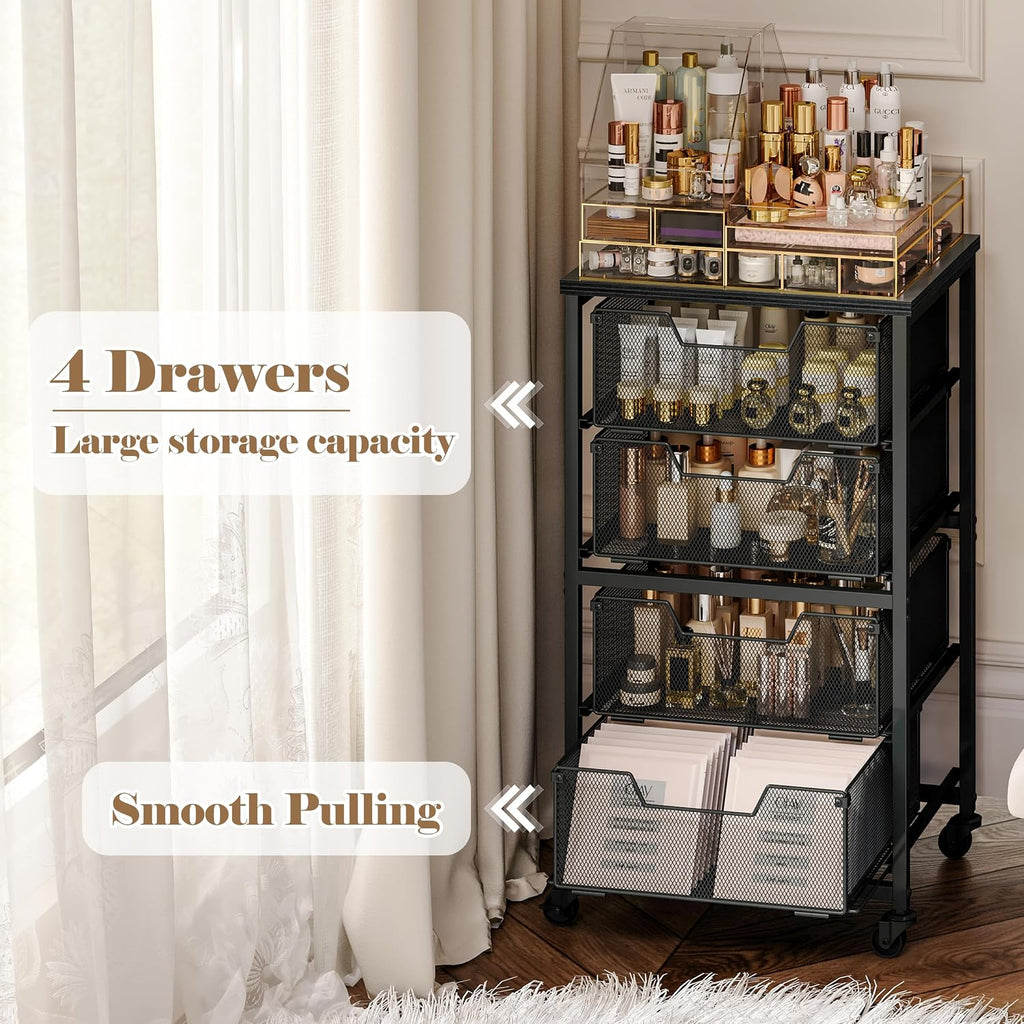 rolling cart with drawers, 4-drawer storage cart on on a desk or shelf