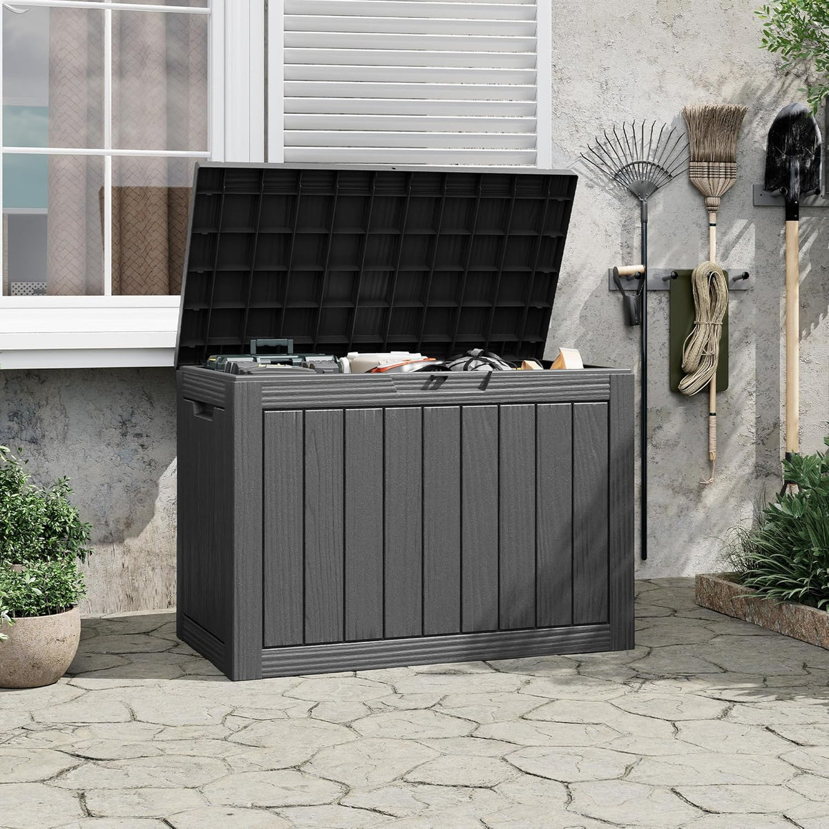Outdoor Storage Waterproof Deck Box for Patio (50 Gallon, Black)