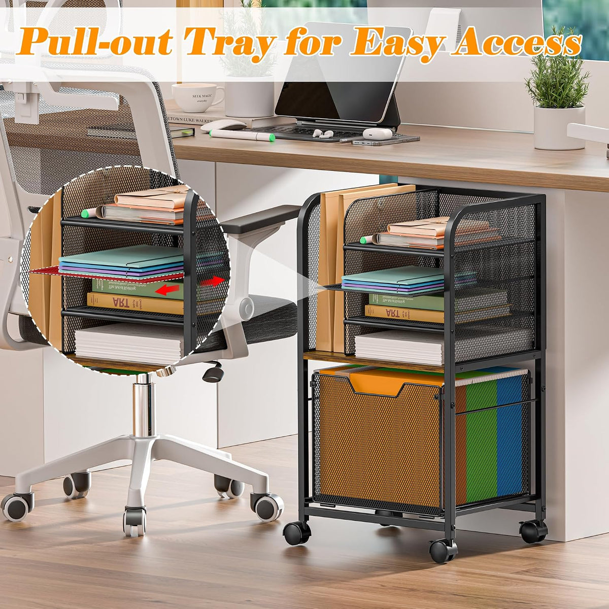 Feyejade 5-Tier Rolling File Cart Cabinet Under Desk Storage Organizer