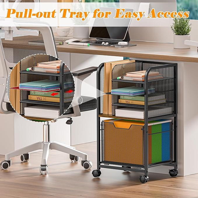 5-Tier Rolling File Cart Under Desk - Image 2
