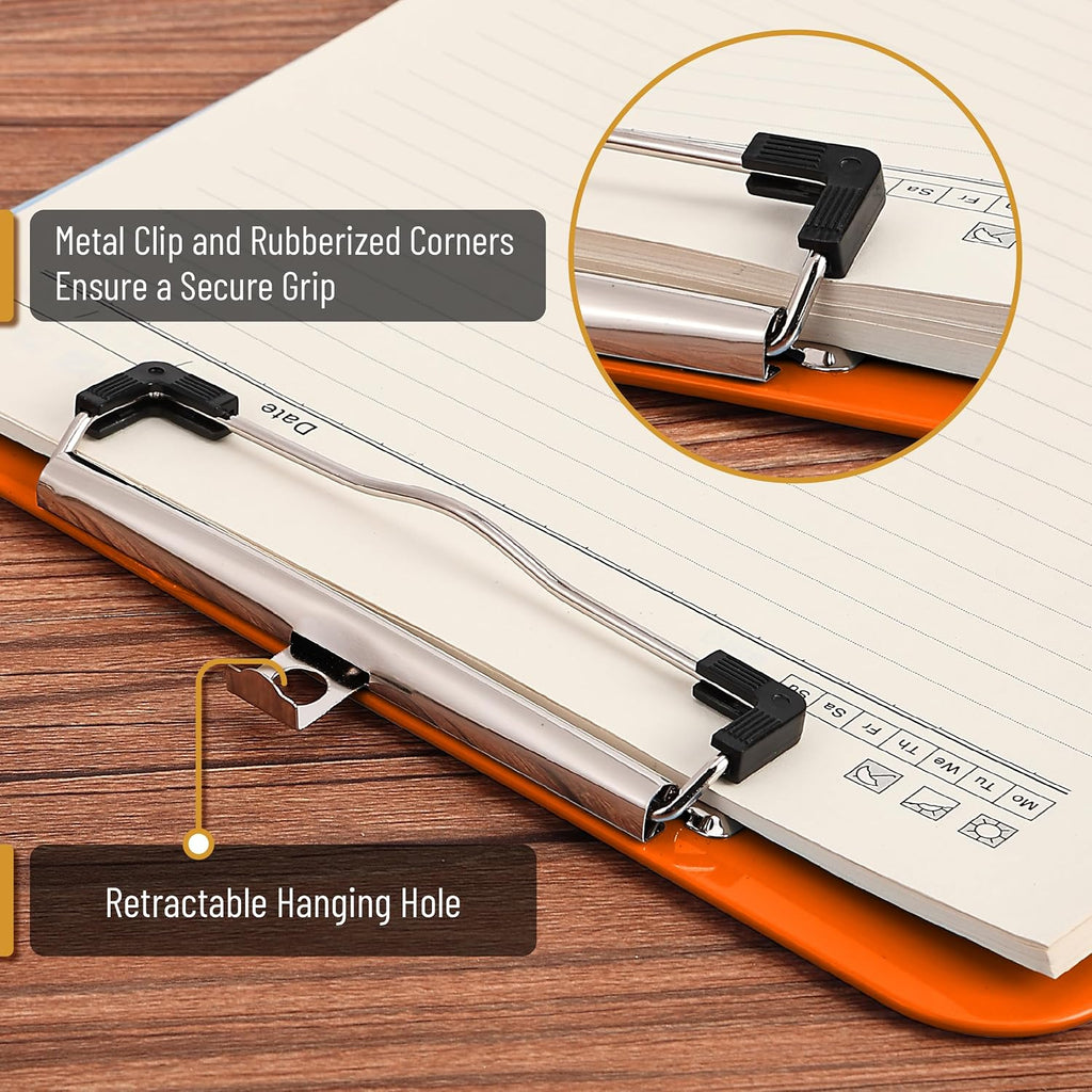 Mr. Pen- Plastic Clipboard, 12.5" x 9", 2 Pack, Orange Clipboard Plastic | Low-Profile Metal Clip with Retractable Hanging Hole